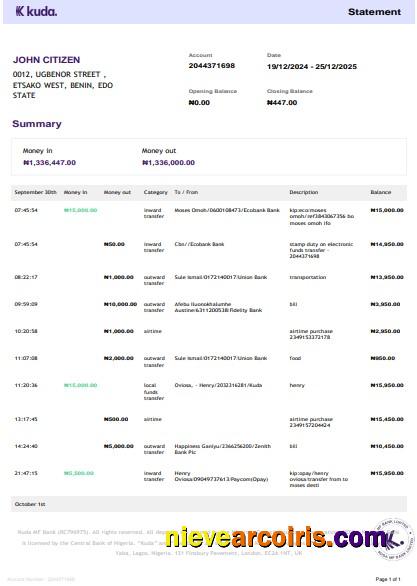 United Kingdom Kuda bank statement 3 – 6 months Word and PDF example